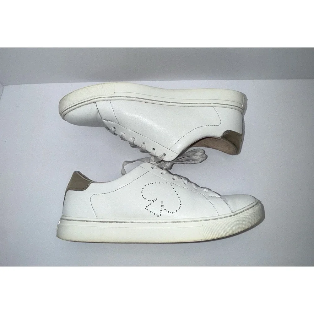 Kate Spade‎ Angelise White Gold Leather Silhouette Sneakers Tennis Shoes size 7B